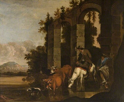 Cowherds with Watering Cattle, Beneath an Aqueduct, , Nicolaes Berchem