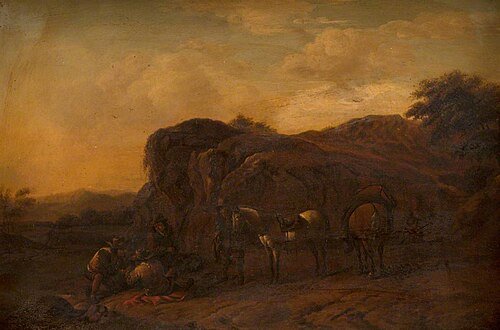 Travellers Resting in a Rocky Landscape, , Nicolaes Berchem