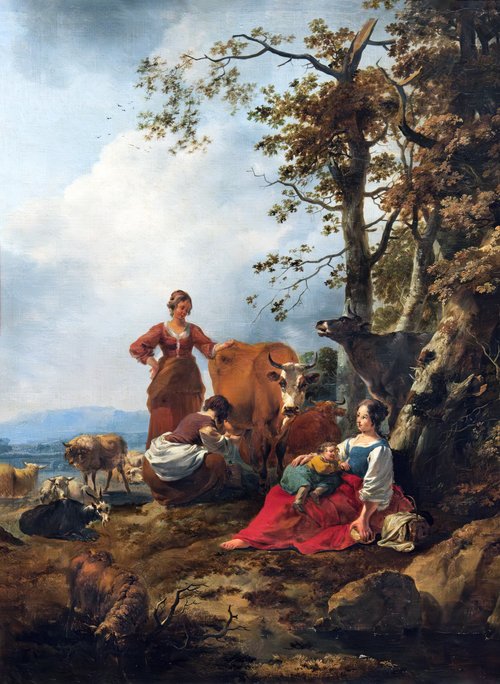 Paysage avec paysannes et troupeaux, , Nicolaes Berchem