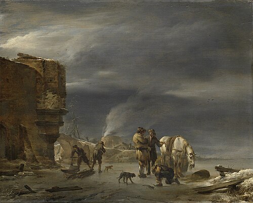 On the ice near a town, 1647, Nicolaes Pieterszoon Berchem