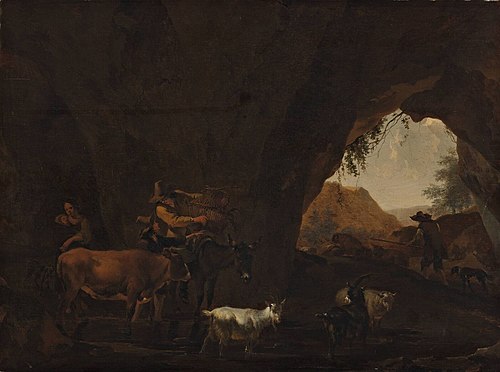 Cave with shepherds and cattle, 1654, Nicolaes Pieterszoon Berchem