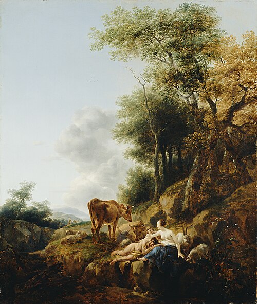 Landscape with a Nymph and a Satyr, 1647, Nicolaes Berchem