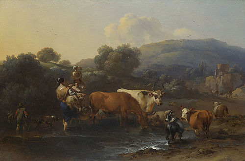 Peasants with Cattle fording a Stream, 1670, Nicolaes Pieterszoon Berchem