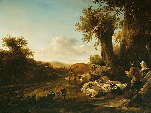 A Shepherd and Shepherdess with Flocks., 1645, Nicolaes Berchem