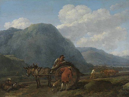 Italianate landscape with donkey cart, 1655, Nicolaes Pieterszoon Berchem