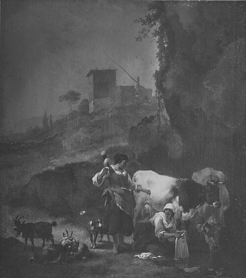 Italienische Abendlandschaft mit Vieh und Hirtinnen, 1652, Nicolaes Pieterszoon Berchem