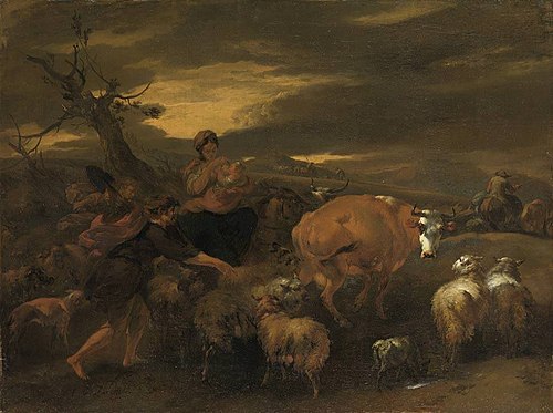 Evening landscape with cattle and shepherds, 1652, Nicolaes Pieterszoon Berchem