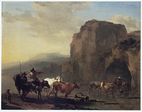 Italianate Landscape with Herd crossing a River, 1657, Nicolaes Pieterszoon Berchem