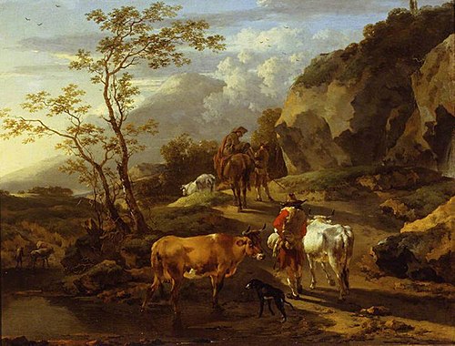 Herdsfolk retiring from a Watering-place at Eventide, 1660, Nicolaes Berchem