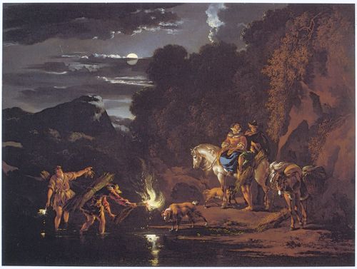 Moonlight Landscape with Crab Fishermen, 1645, Nicolaes Pieterszoon Berchem