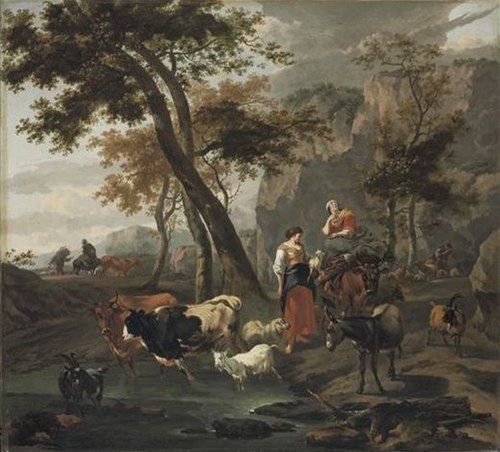 Italianate Landscape with Shepherdess and Cattle, 1670, Nicolaes Pieterszoon Berchem