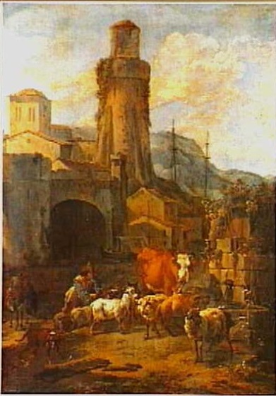 Landscape with a Shepherd and his Herd by a City gate, 1660, Nicolaes Pieterszoon Berchem