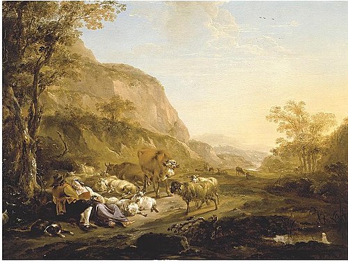 Southern Landscape with embracing Herders, 1645, Nicolaes Pieterszoon Berchem