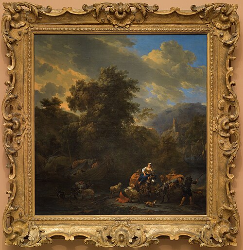 Italianate Landscape with Figures and Pack Animals on the Banks of a River, 1620, Nicolaes Pieterszoon Berchem