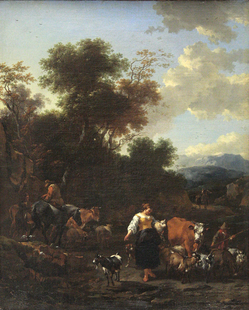 Italian Landscape with Shepherds at a River, 1652, Nicolaes Berchem