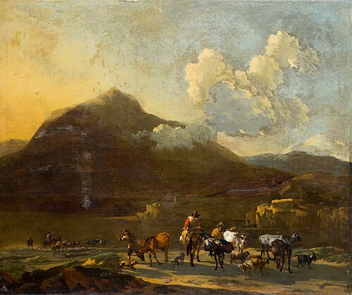 Landscape with cattle herd by a river, 1665, Nicolaes Pieterszoon Berchem