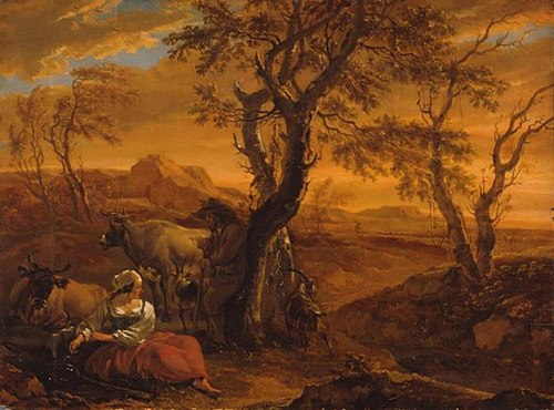 Seated Shepherdess with Herd by Evening, 1665, Nicolaes Pieterszoon Berchem