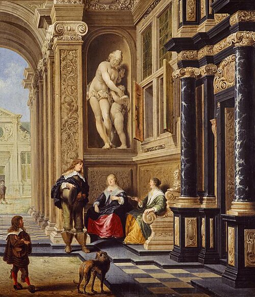 A Conversation in a Palace Courtyard, 1644, Dirck van Delen