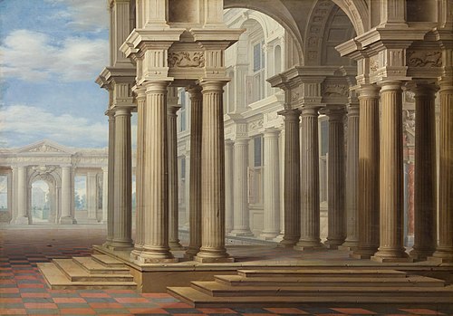 Fantasy architecture with steps and columns, 1655, Dirck van Delen