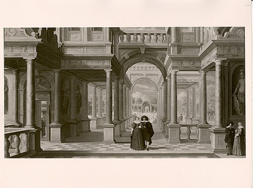 Architectural fantasy with figures, 1633, Dirck van Delen