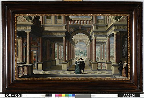 Architectuurfantasie met figuren, 1633, Dirk van Delen