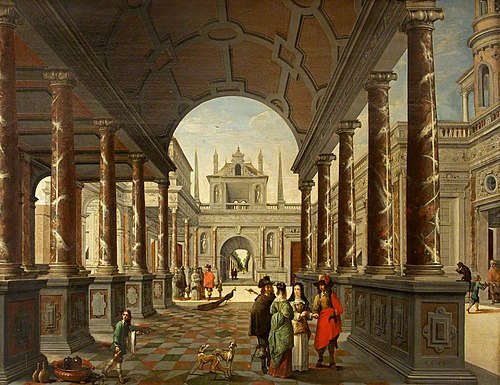 Perspective Fantasy of a Palace, with Elegant Figures, 1649, Dirck van Delen