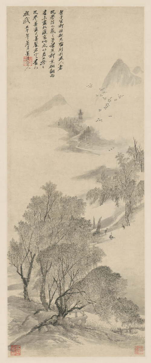 吴历柳村秋思图轴, , Wu Li
