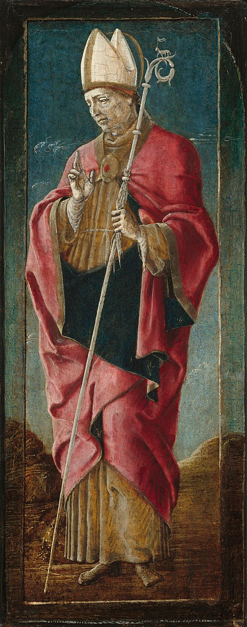 The Annunciation with Saint Francis and Saint Louis of Toulouse [far right panel], 1475, Cosmè Tura