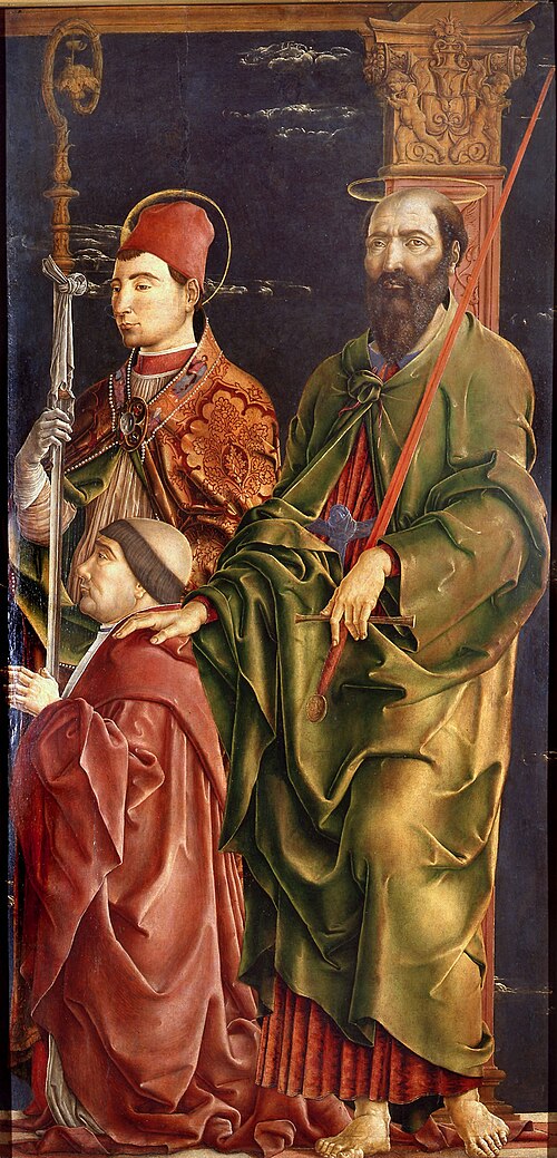 Saints Maurelius and Paul with Niccolò Roverella, 1470, Cosmè Tura