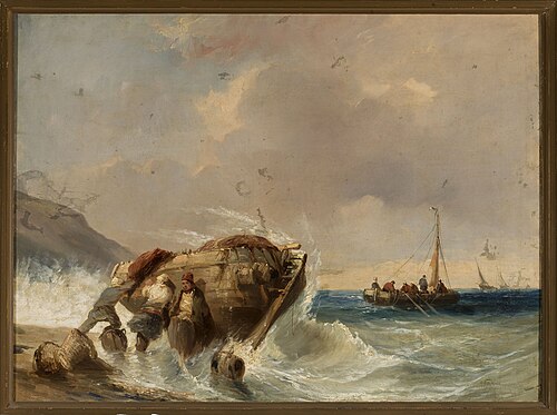 Fishing boat at the seaside, 1865, Eugène Isabey