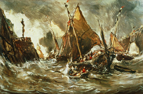 Matelots sortant du port de Saint-Valéry, 1867, Eugène Isabey