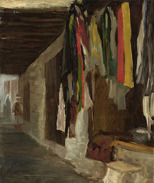 Dans le Souk d’Alger, l’échoppe du teinturier, 1830, Eugène Isabey