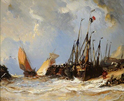 Fishing Boats on a Beach, 1862, Eugène Isabey