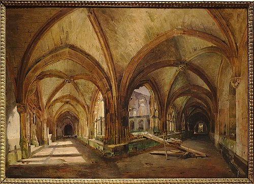 Vue du cloître de Saint-Wandrille, 1825, Eugène Isabey