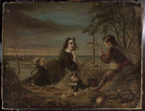 Prayer at the grave, , Artur Grottger