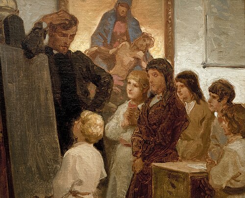 Village School at Wróblewice, 1865, Artur Grottger