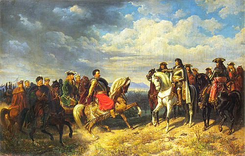 King Jan III Sobieski meets emperor Leopold I near Schwechat, 1859, Artur Grottger