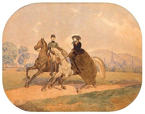 Przejażdżka. Pułkownik Podlewski z amazonką w Praterze, 1856, Artur Grottger