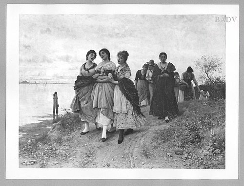 Singende Frauengruppe am Meeresstrand, 1888, Eugene de Blaas