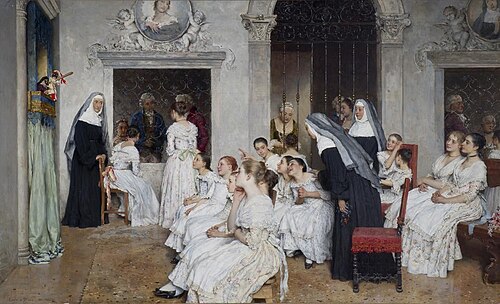 The puppet theatre in the convent (french version), 1887, Eugene de Blaas