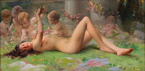 Reclining Nude with Cherubs, 1901, Paul François Quinsac