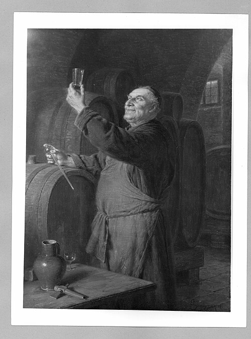 Mönch im Keller bei der Weinprobe, 1893, Eduard von Grützner