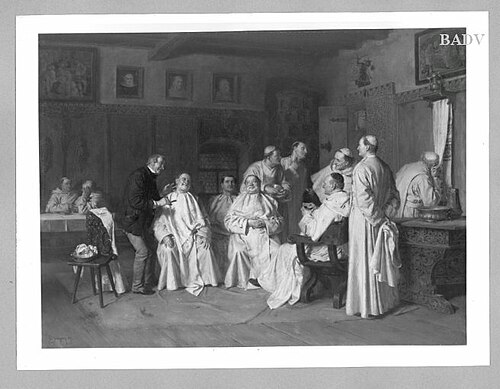 Shaving of priests, 1887, Eduard von Grützner