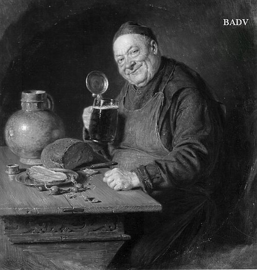 Monk with beer and food, 1902, Eduard von Grützner