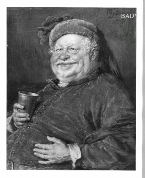 Drinking old man (Falstaff?), 1917, Eduard von Grützner