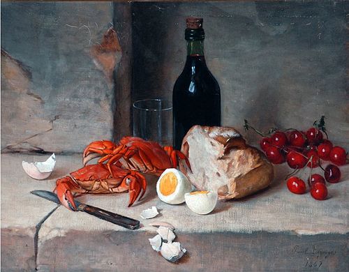 Still life - crabs, bottle etc, 1867, Paul Lazerges