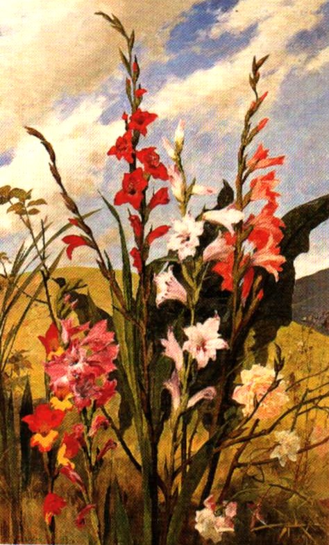 Gladiolas con paisaje., 1894, Arturo Michelena