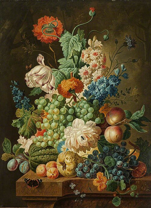 Fruit and Flowers on a Marble Table, 1794, Paul Theodor van Brussel