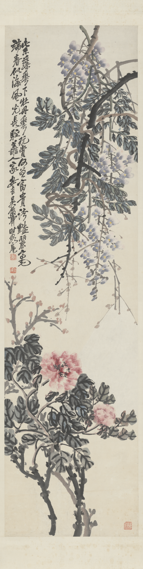 吴俊卿紫藤牡丹轴, , Wu Changshuo
