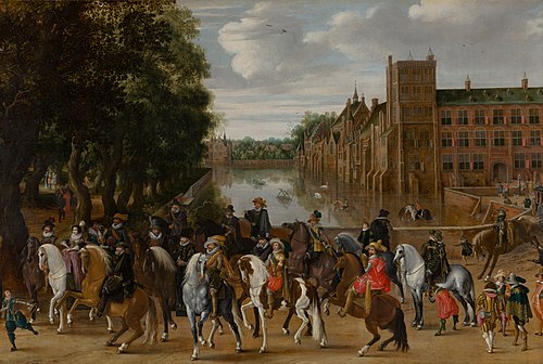 The Princes of Orange and their Families on Horseback, Riding Out from The Buitenhof, The Hague, 1621, Paulus van Hillegaert